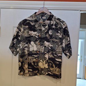 Tommy Bahama Green/Black Floral Luau Cropped 100% Silk Top Size M